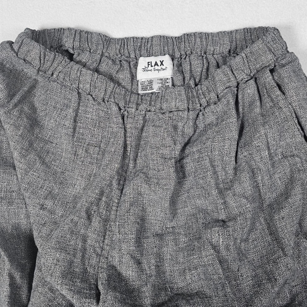 FLAX by Jeanne Engelhart Grey Tweed 100% Linen Elastic Waist Crop Pants  3G Vtg